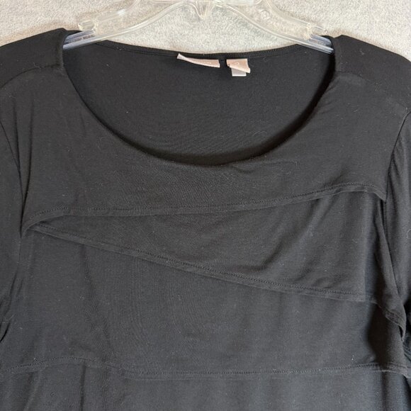 Chico's 2 L Tiered Stretchy Knit Bandage Style Top Black Long Sleeve Rayon Blend - Picture 3 of 10